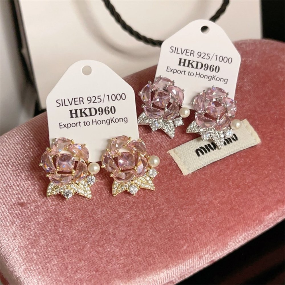 Pink Zircon Rose Earrings